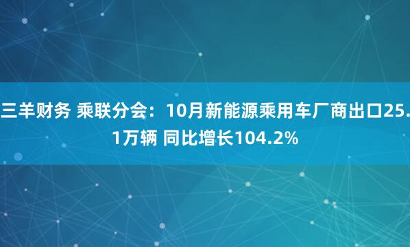三羊财务 乘联分会：10月新能源乘用车厂商出口25.1万辆 同比增长104.2%